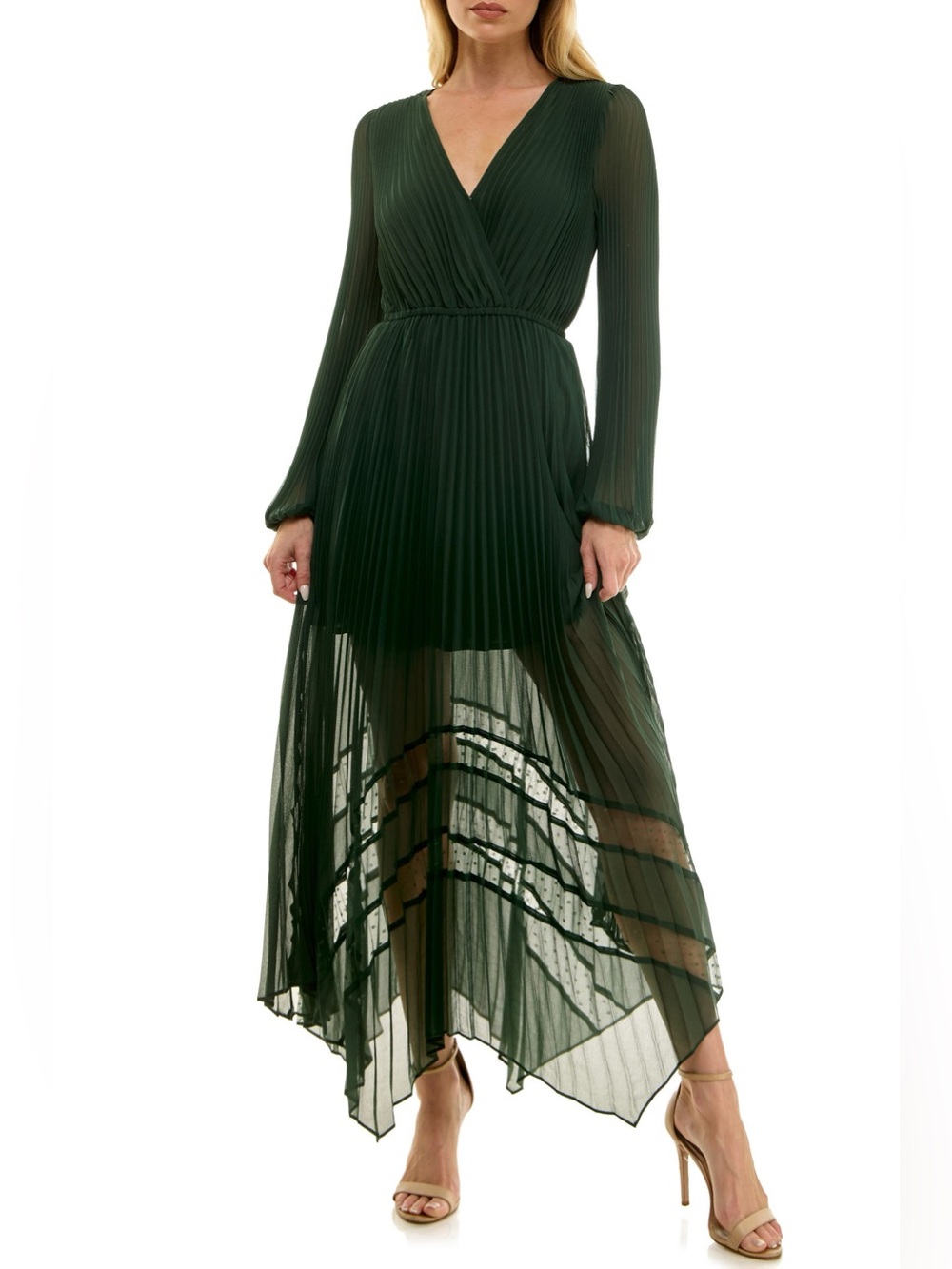 NEW Socialite Elegant Long Sleeve Lace Inset Pleated Chiffon Dress Size Small